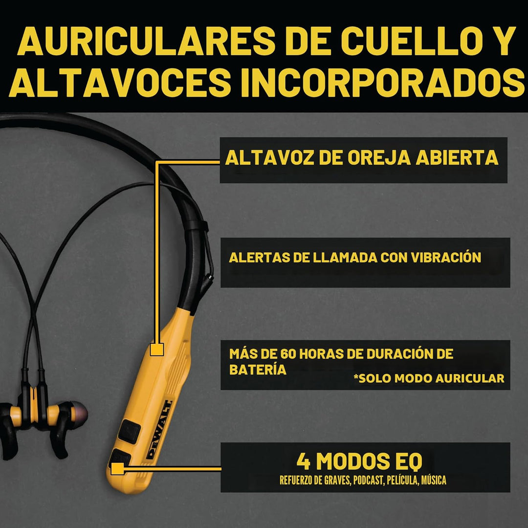 DEWALT Auriculares de cuello Bluetooth 2-en-1 de alta resistencia c...