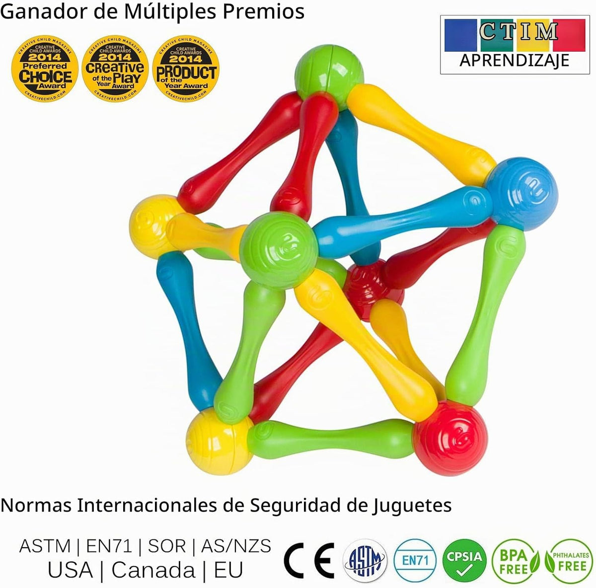 Goobi Juego de construcción de 40 piezas de bloques de construcción grandes, juego de desarrollo, palos magnéticos, colores de aprendizaje, creatividad, imaginación, rompecabezas 3D, juguetes