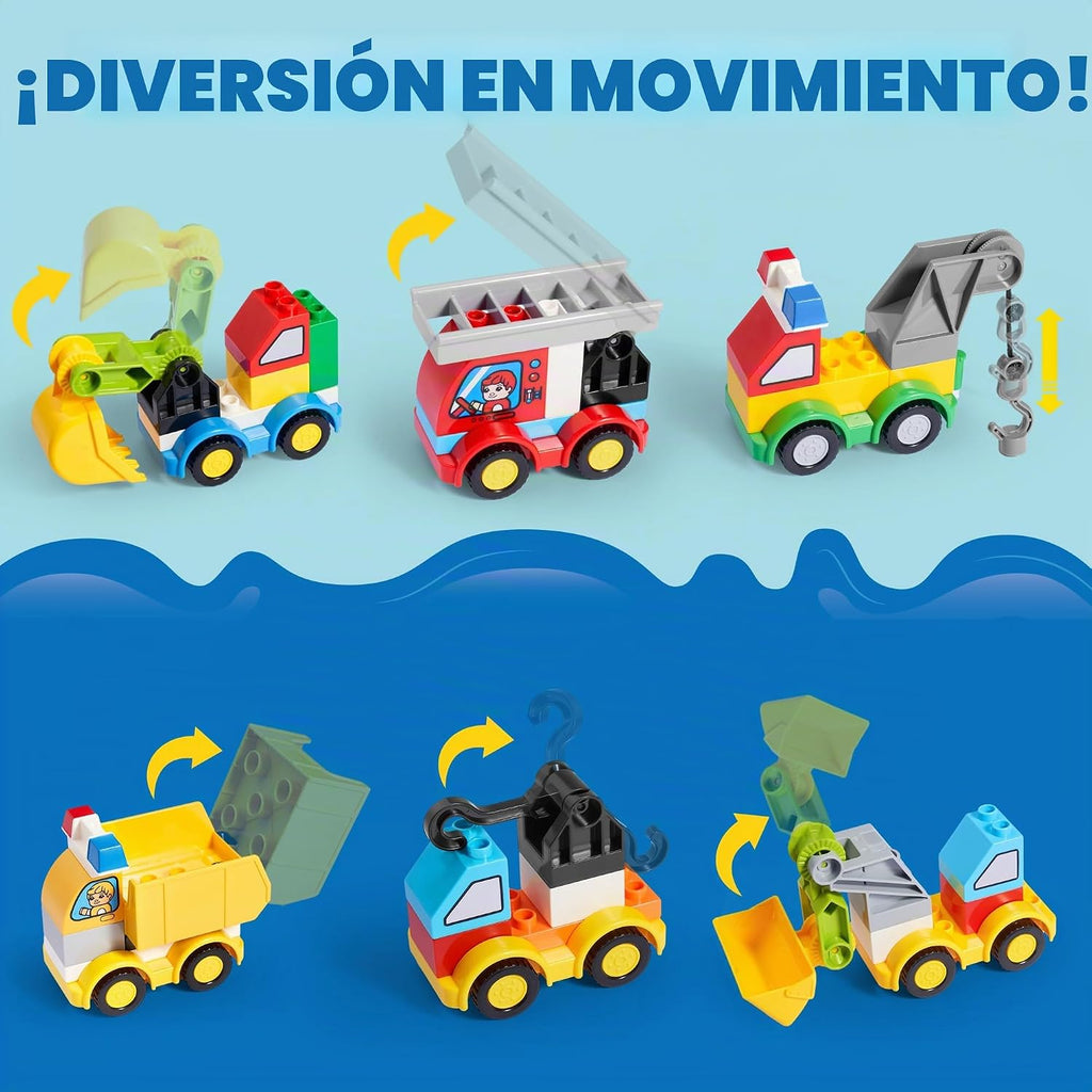 JOYIN Juego de 80 bloques de construcción de automóviles para niños pequeños, 12 vehículos diferentes, construye tus propios autos de juguete, compatible con ladrillos de construcción de marca para
