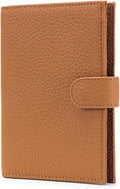 Karmiir Cartera de viaje compacta para pasaporte RFID, cartera de cuero para pasaporte con tarjetero, bolsillo con cremallera para monedas y compartimento para efectivo, color marrón