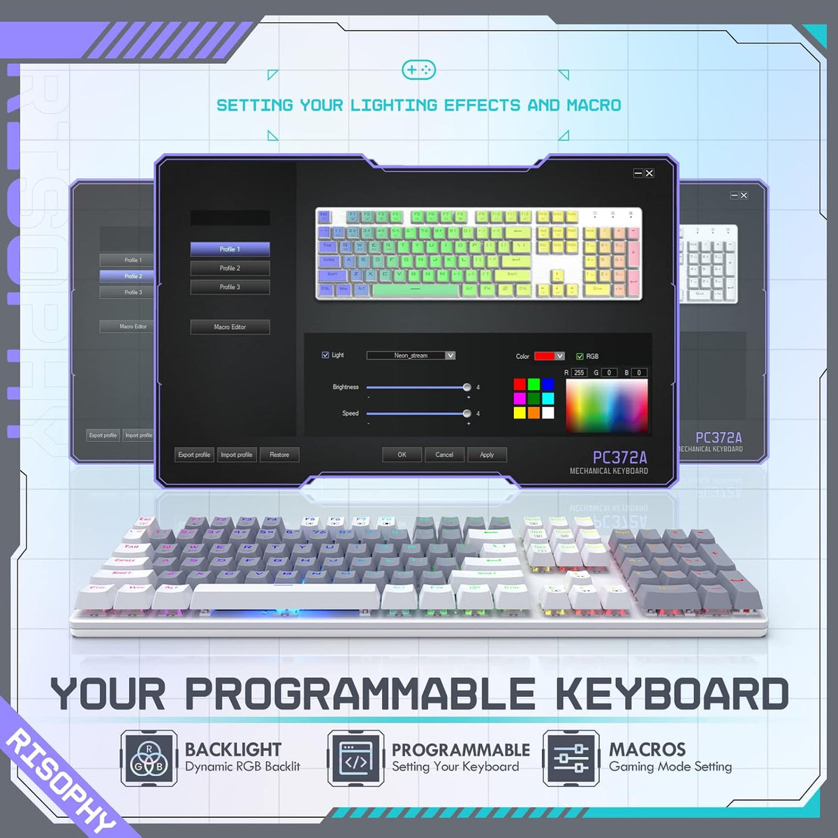 RisoPhy Teclado Mecánico Inalámbrico, Modo Triple 2.4G\/USB-C\/Blue...