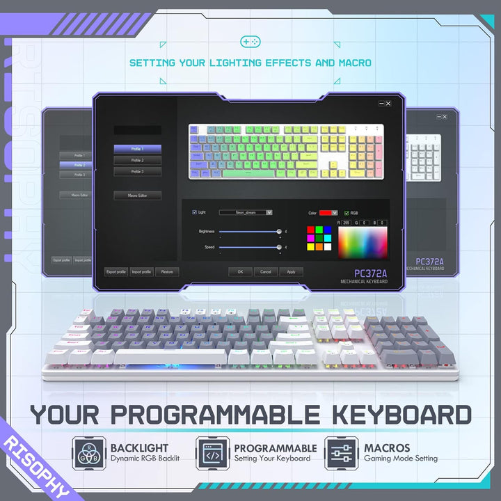 RisoPhy Teclado Mecánico Inalámbrico, Modo Triple 2.4G\/USB-C\/Blue...