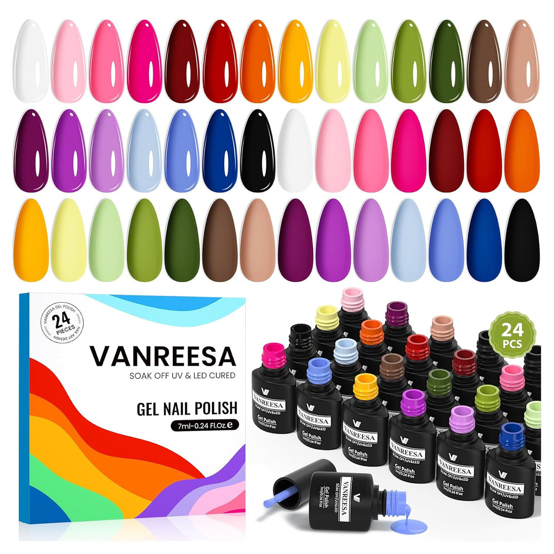 Vanreesa - Juego de 24 esmaltes de uñas de gel, 21 colores, kit de...