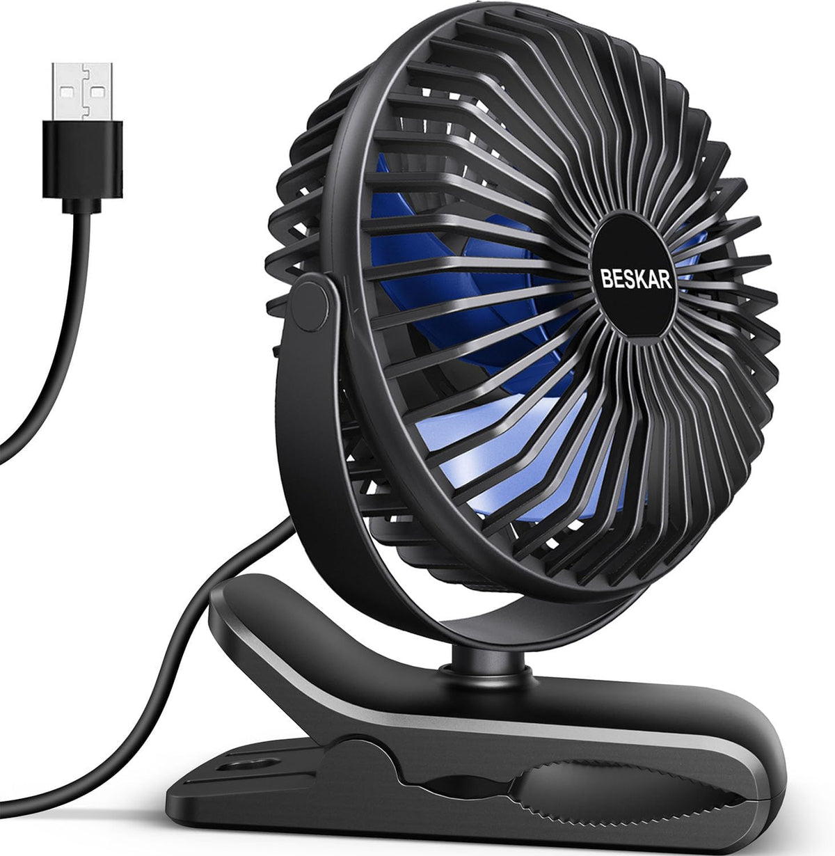 BESKAR Ventilador de clip alimentado por USB, ventilador portátil d...