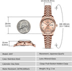 NIBOSI Relojes para mujeres, reloj analógico de cuarzo, esfera de acero inoxidable con día y fecha, luminoso, impermeable, elegante, clásico, de diamante, lujoso, para muñecas pequeñas