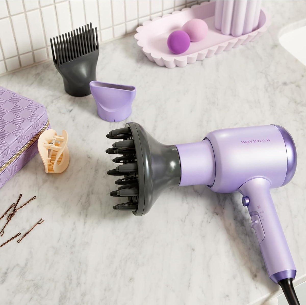 Secador de pelo Wavytalk con difusor, secador iónico para cabello r...