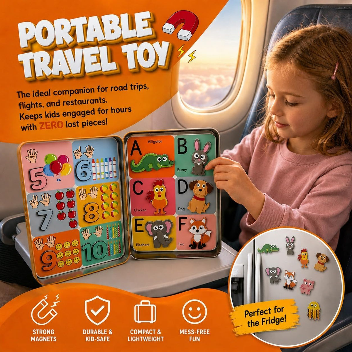 Kit de manualidades de espuma de caja de lata magnética, letras y números magnéticos grandes, imanes del alfabeto para niños, artes y manualidades sin desorden para niños, juguetes de actividades