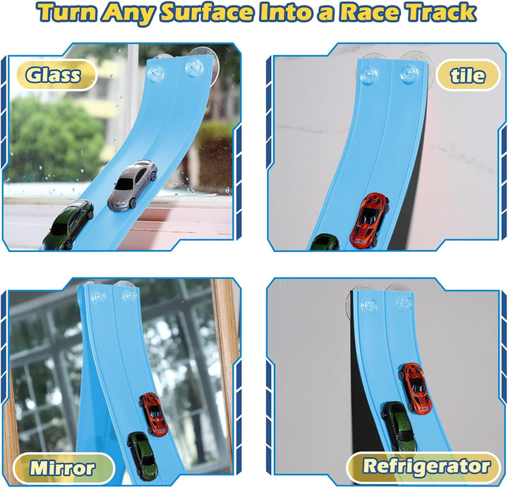 INKZOO Pista de carreras flexible para niños, pista de carreras fle...