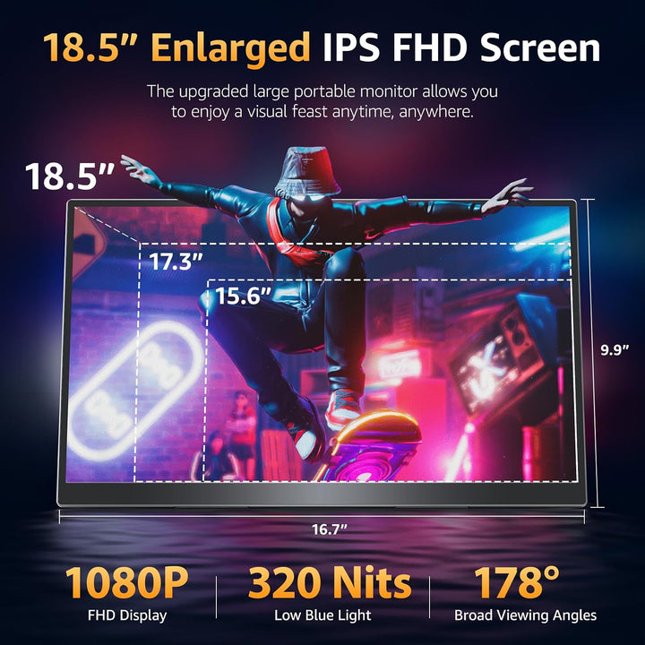 Upperizon Monitor portátil de 18.5 pulgadas FHD 125% sRGB 100Hz IPS...