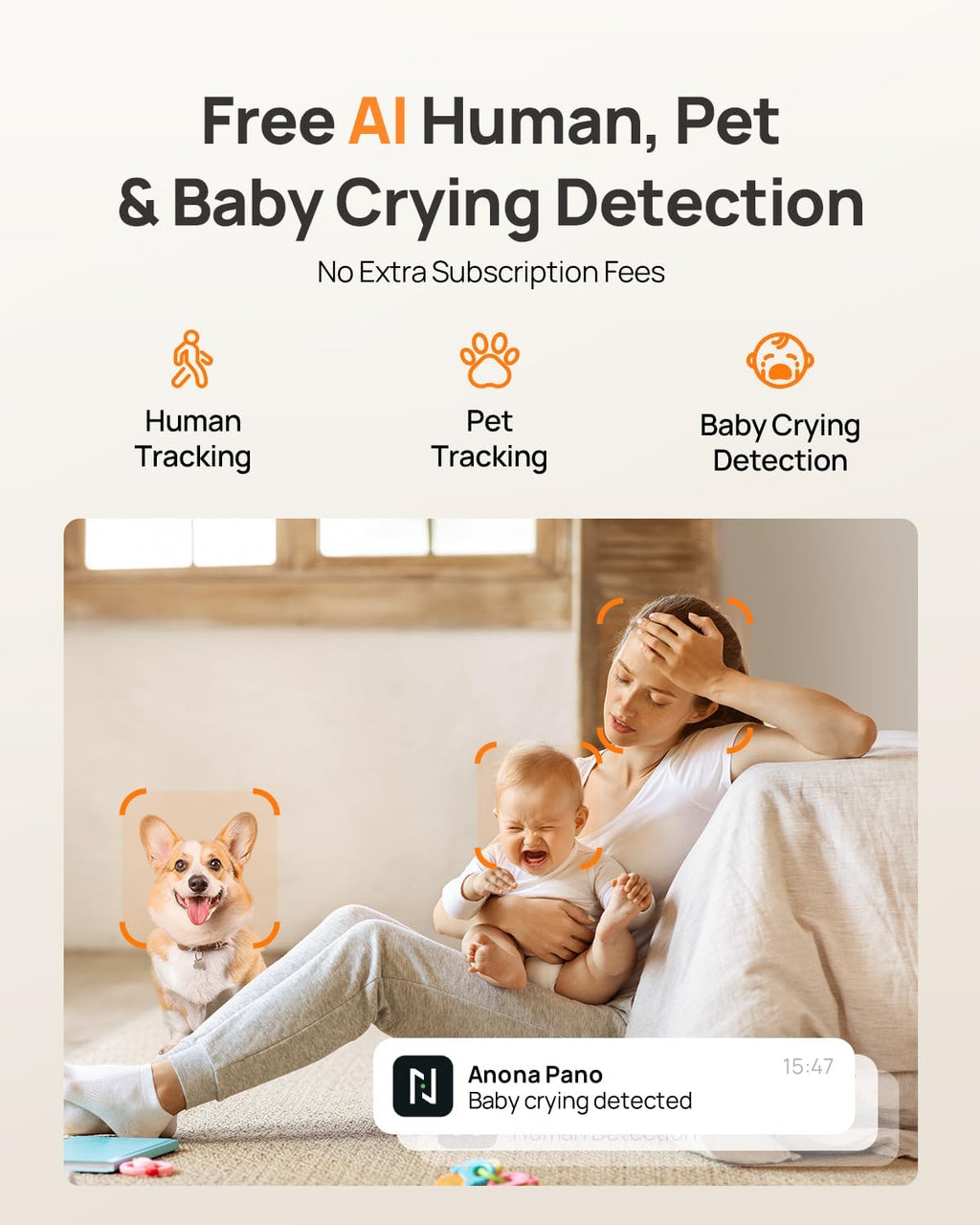 Anona Pano - Cámara de seguridad 4K UHD para interiores, para mascotas