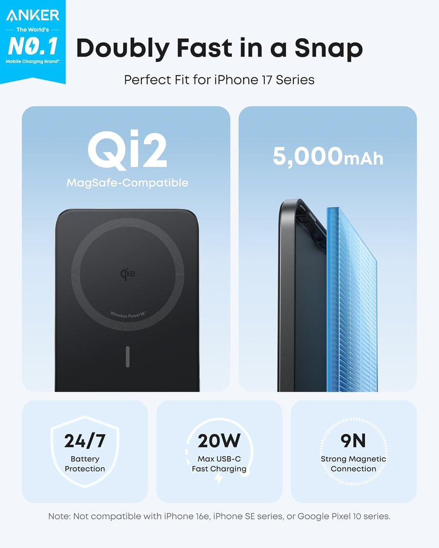 Anker Nano Power Bank, Batería de Carga Magnética Inalámbrica de 5,...