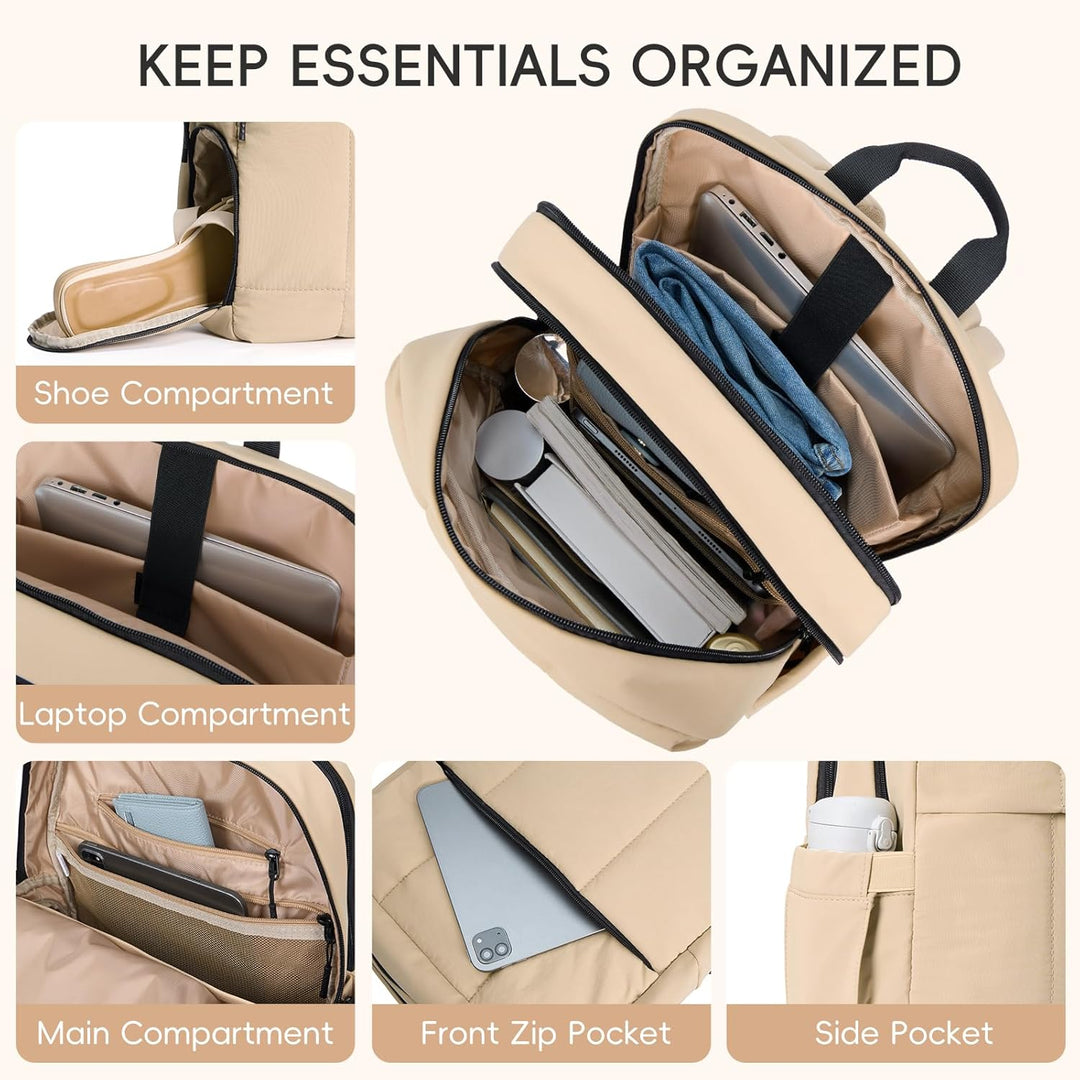 CLUCI Mochila esponjosa acolchada para laptop para mujeres, Caqui s...