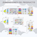 Paneles de pared con actividades de cohete, panel de pared sensorial para niños, tablero de actividades de pared Montessori para niños pequeños, juguetes de pared para niños pequeños de 3 años, cubo de actividades, tablas de madera, blanco y gris (4