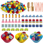 154Pcs Back a School Sensory Bin Filler Fine Motor Toys Stationery Sensory Bin Items Counting Sorting Toy para Preschool Education Activities Include Pom Poms Pen Scissors Notebooks Cup