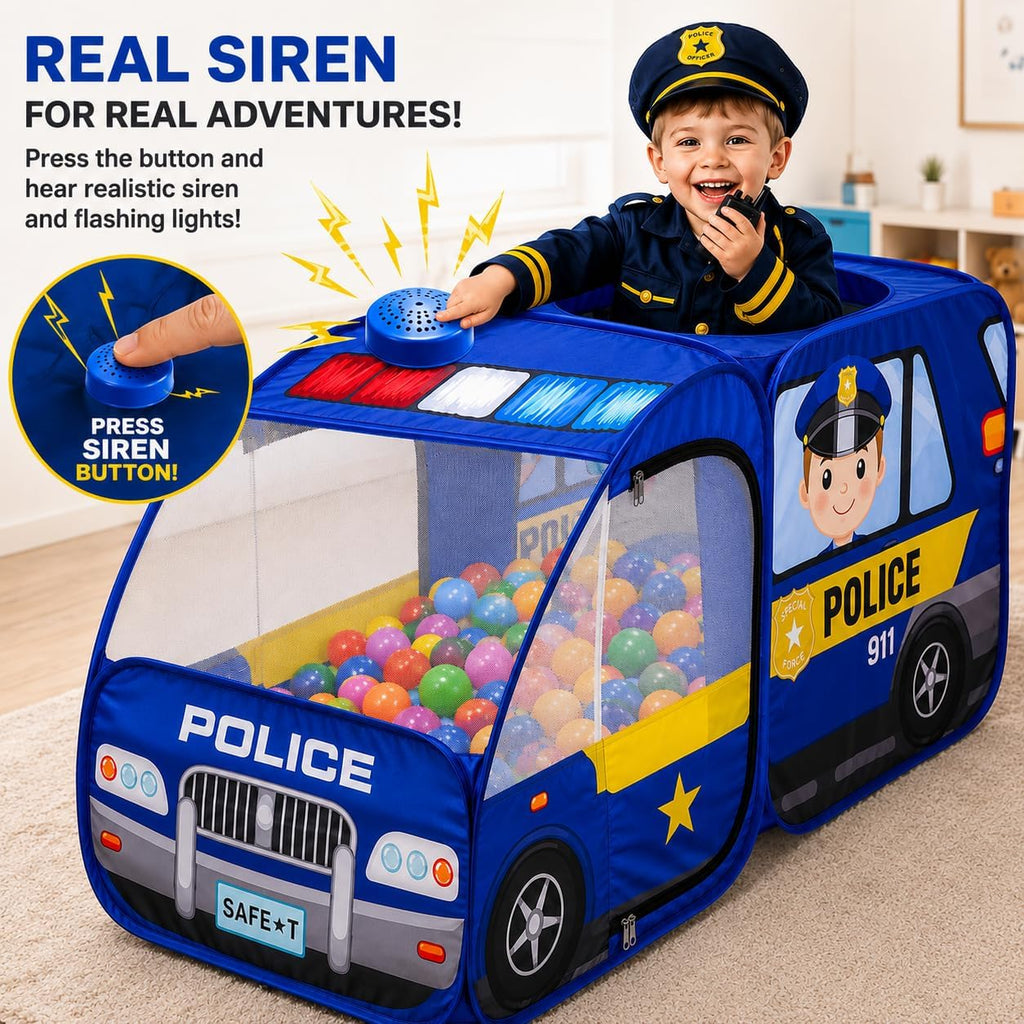 Carpa de Juego Desplegable de Policía para Niños con Botón de Sonido para Niños Pequeños, Niños, Niñas, Interiores y Exteriores – Casa de Juegos para Diversión Interactiva - Plegable, Configuración