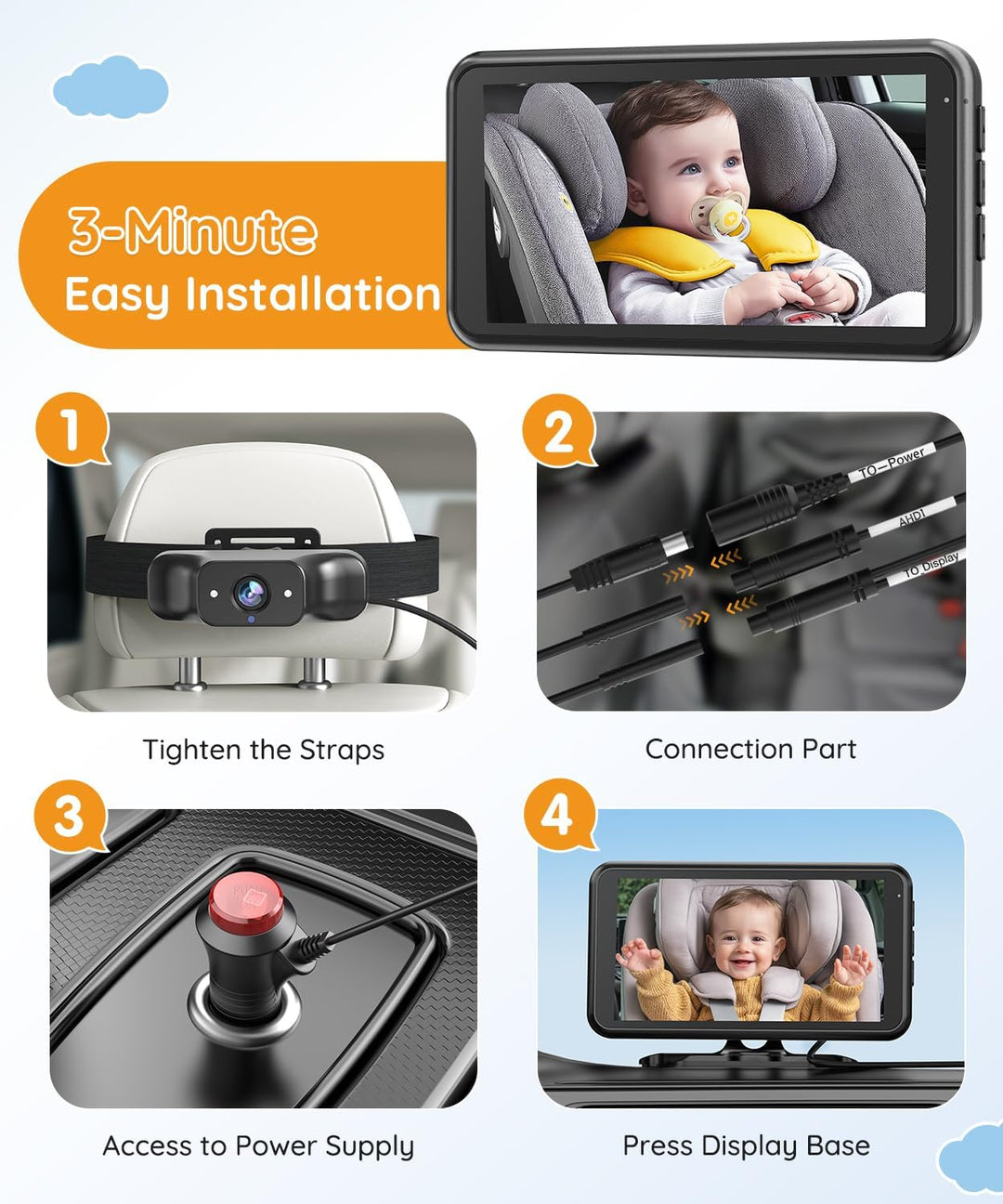 Babyvue BC1 - Cámara de coche para bebé pantalla HD 1080P
