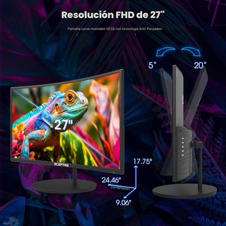 ¡Nuevo! Sceptre - Monitor curvo para videojuegos de 27 pulgadas, 10...