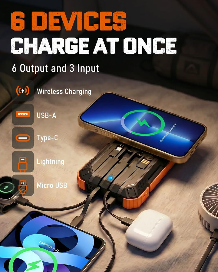 WONGKUO Banco de energía solar portátil (naranja) | Cargador de bat...