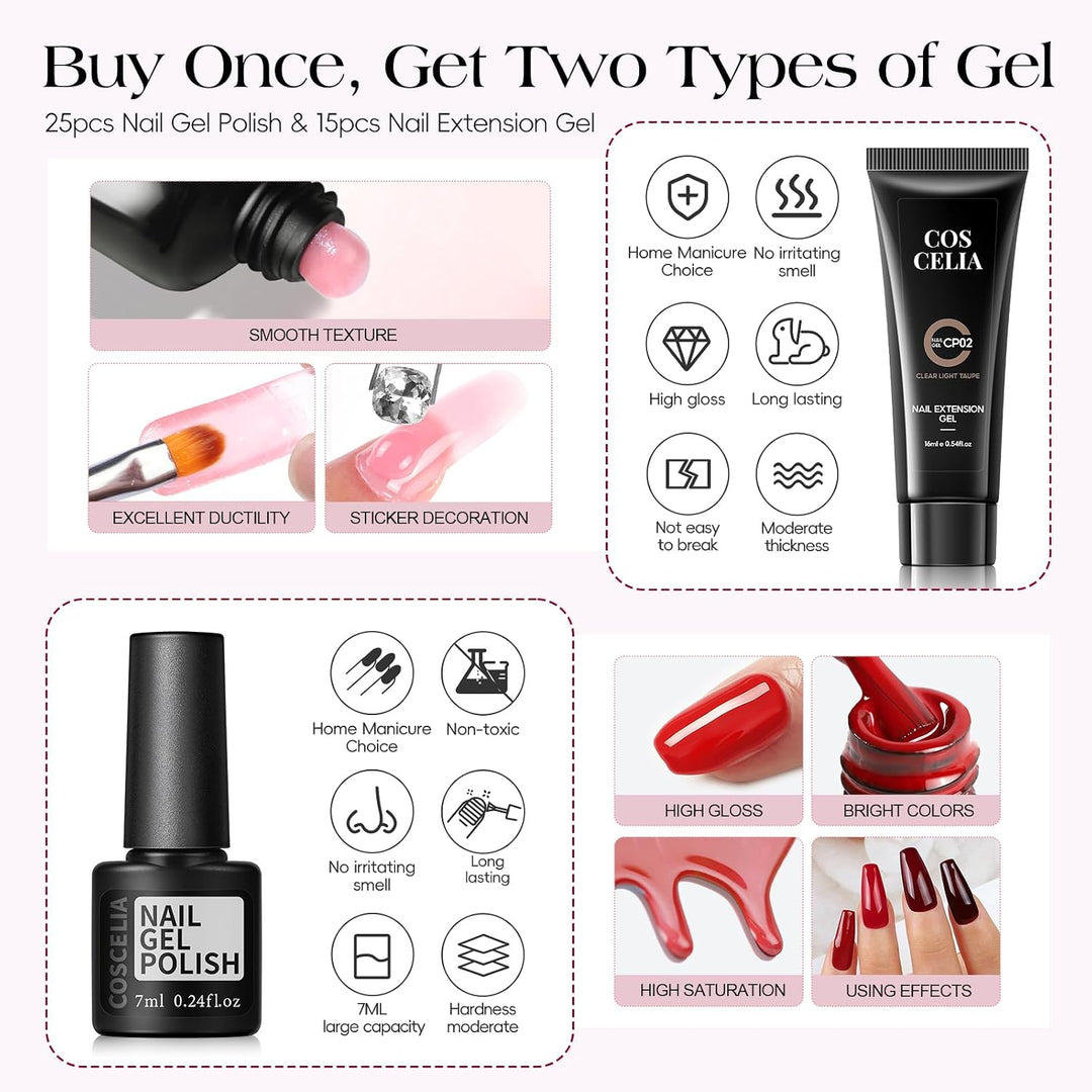 COSCELIA Juego de 67 piezas de esmalte de uñas de gel con luz UV, 2...