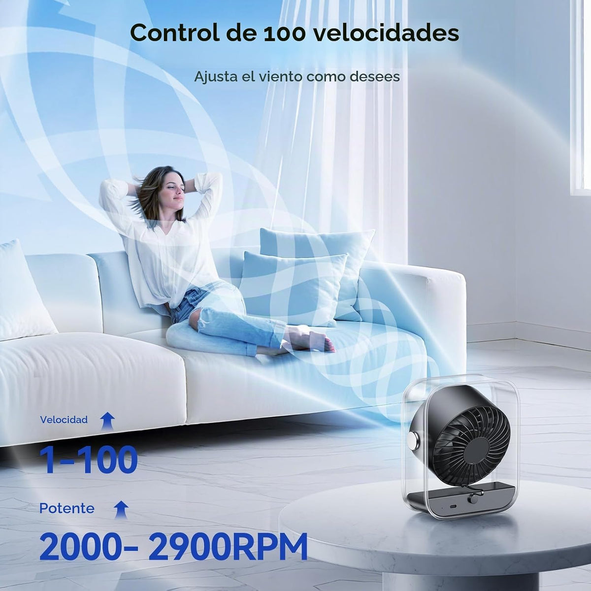 KIMMOO Ventilador de escritorio USB recargable, ventilador de mesa...