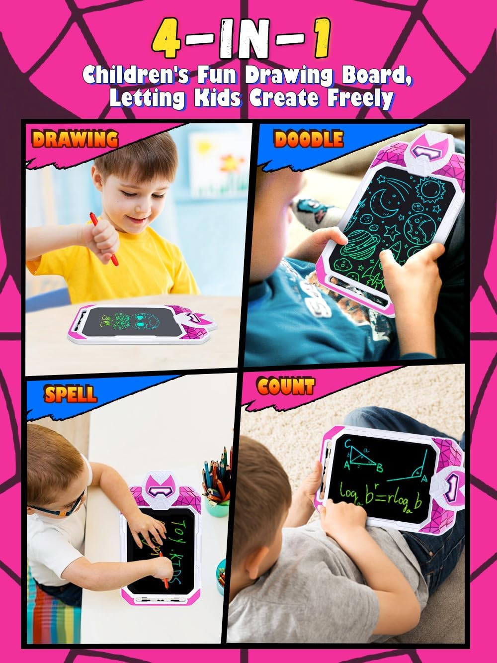 Fullware Tableta de escritura LCD para niños de 10 pulgadas Spider...
