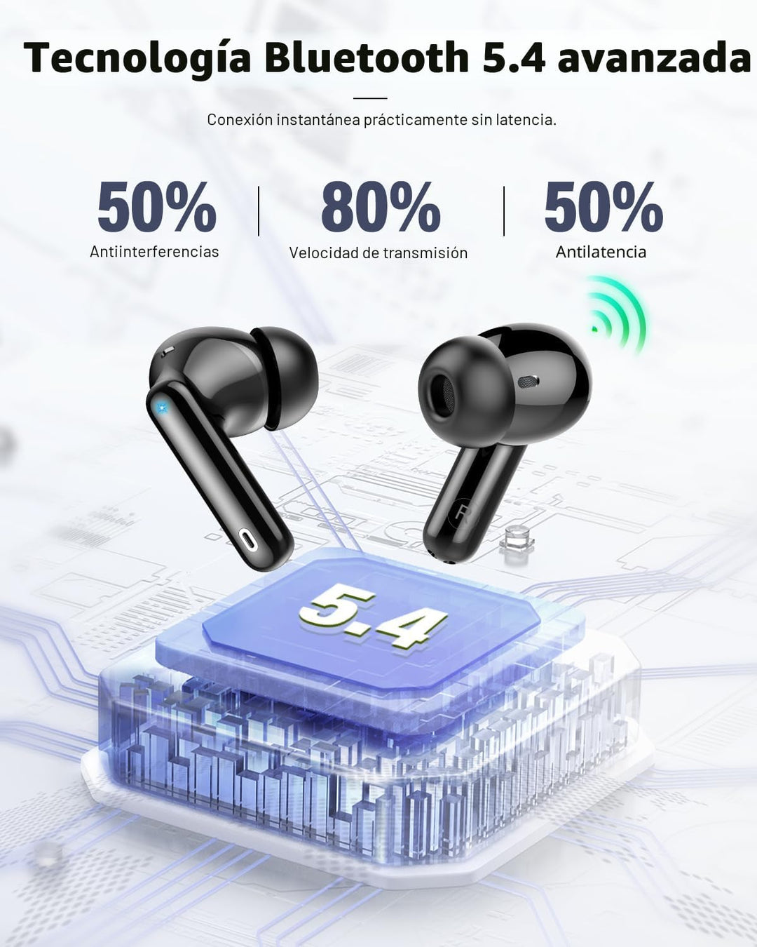 Auriculares inalámbricos, auriculares Bluetooth 5.4 con graves esté...