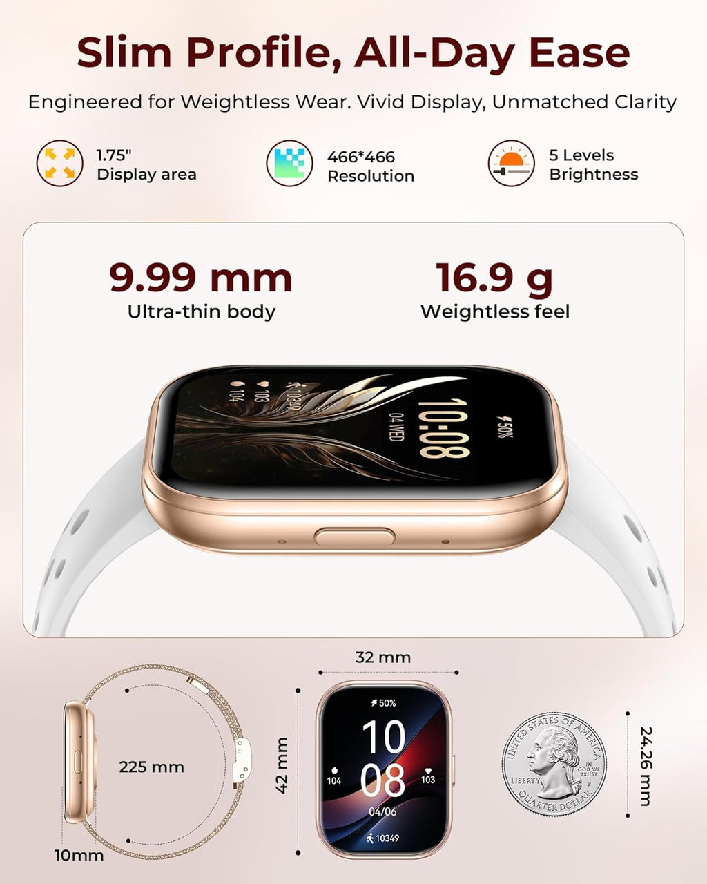 Iaret Reloj inteligente para mujer, juego de regalo de 4 bandas y encanto, rastreador de fitness HD de 1.75 pulgadas con llamadas Bluetooth, monitor de sueño SpO2 de frecuencia cardíaca, más de 120