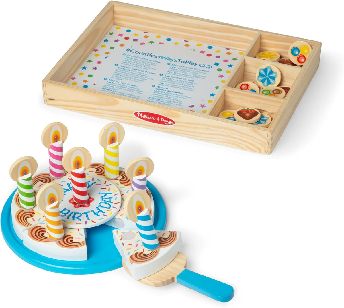 Melissa & Doug, pastel de fiesta de cumpleaños, juego con alimentos, 13.0 x 9.05 x 1.6