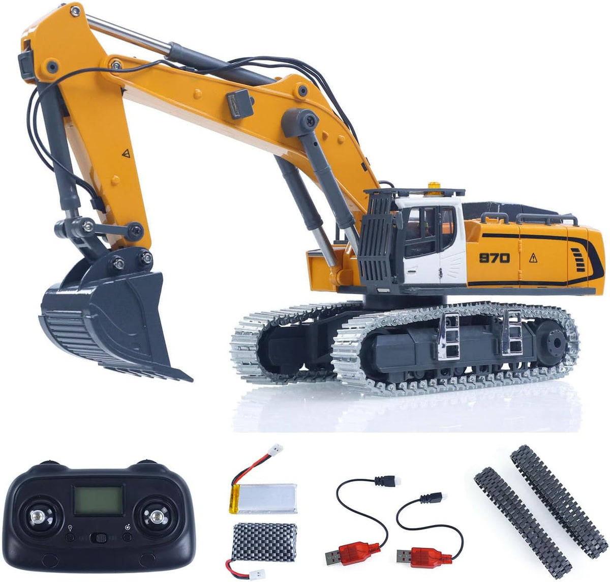 TOUCAN RC Hobby Excavadora RC para adultos 1/50 K970 pistas de cubo de metal versión mejorada Control remoto Construcción Vehículo Luz Sonido RTR batería recargable Estuche de regalo