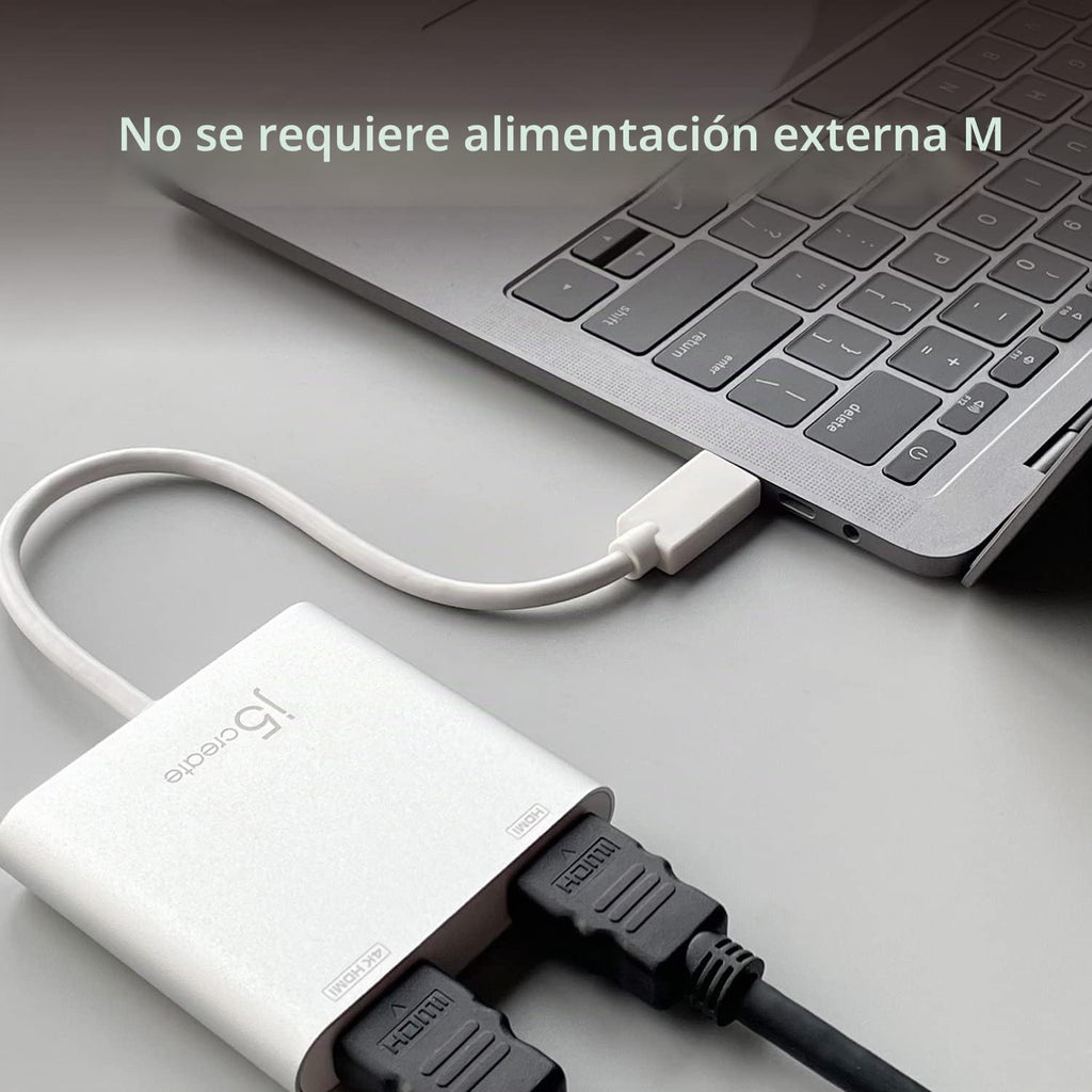 j5create Adaptador USB a HDMI – Cable dual HDMI USB 3.0 para varios monitores | 4K + 1080p | Compatible con Windows y macOS (JUA365)