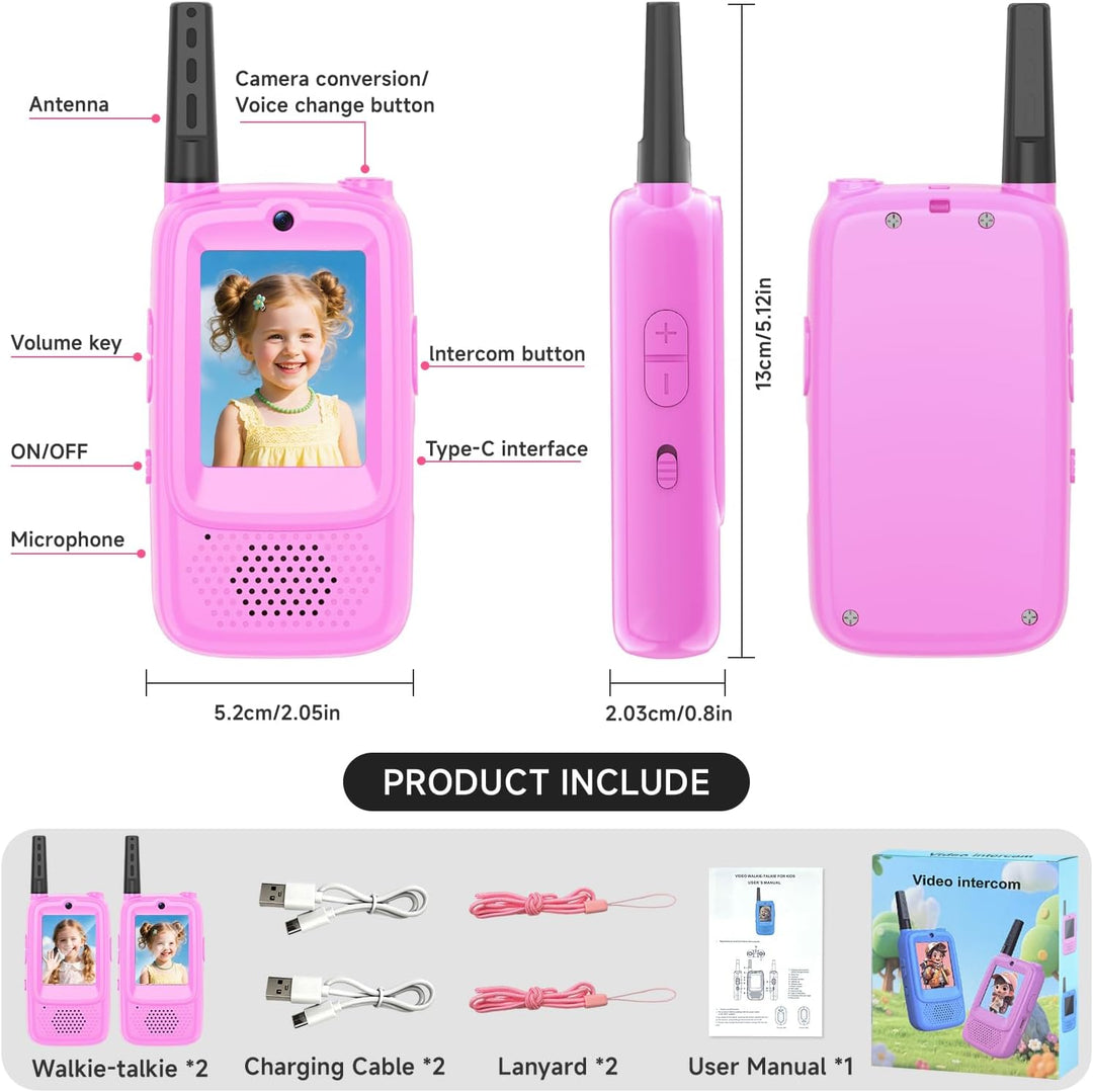 Walkie Talkies de video para niños, paquete de 2 walkie talkies rec...