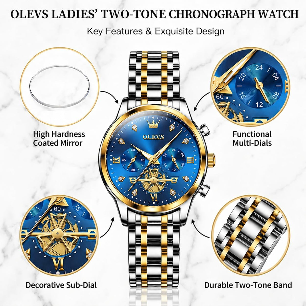 OLEVS Relojes para Mujer de Vestir Lujo Acero Inoxidable a Prueba de Agua Reloj de Muñeca