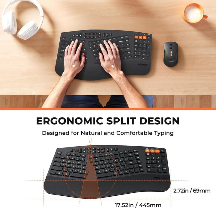 MEETION Teclado y mouse ergonómicos, teclado Bluetooth multidisposi...