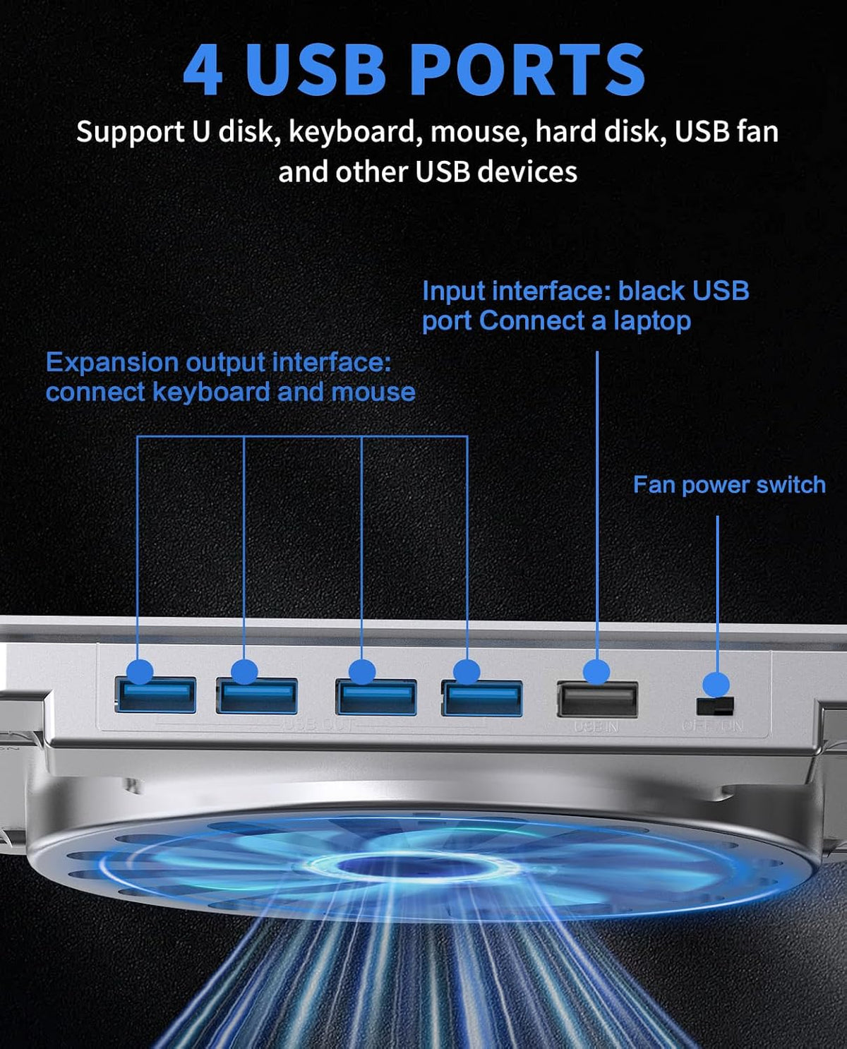 SOUNDANCE Almohadilla de enfriamiento ajustable para laptop, 4