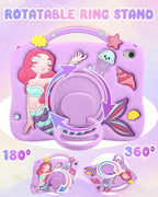 Boaretiu para iPad A16 Funda/Funda de 10ª Generación - Linda Funda de Tablet de 10.9 Pulgadas 2022 para Niñas y Adolescentes con Diseño de Sirenas Púrpuras de Dibujos Animados y Soporte Giratoria de