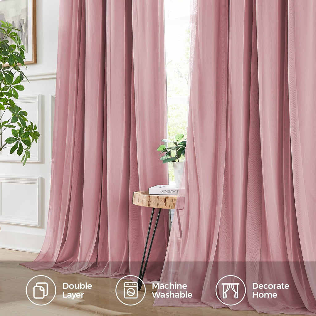 Cortinas 100% opacas para dormitorio, doble capa rosa