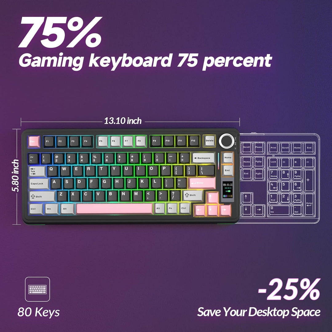 AULA Teclado mecánico inalámbrico S75 PRO con pantalla y perilla, 7...