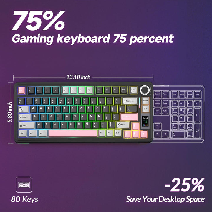 AULA Teclado mecánico inalámbrico S75 PRO con pantalla y perilla, 7...