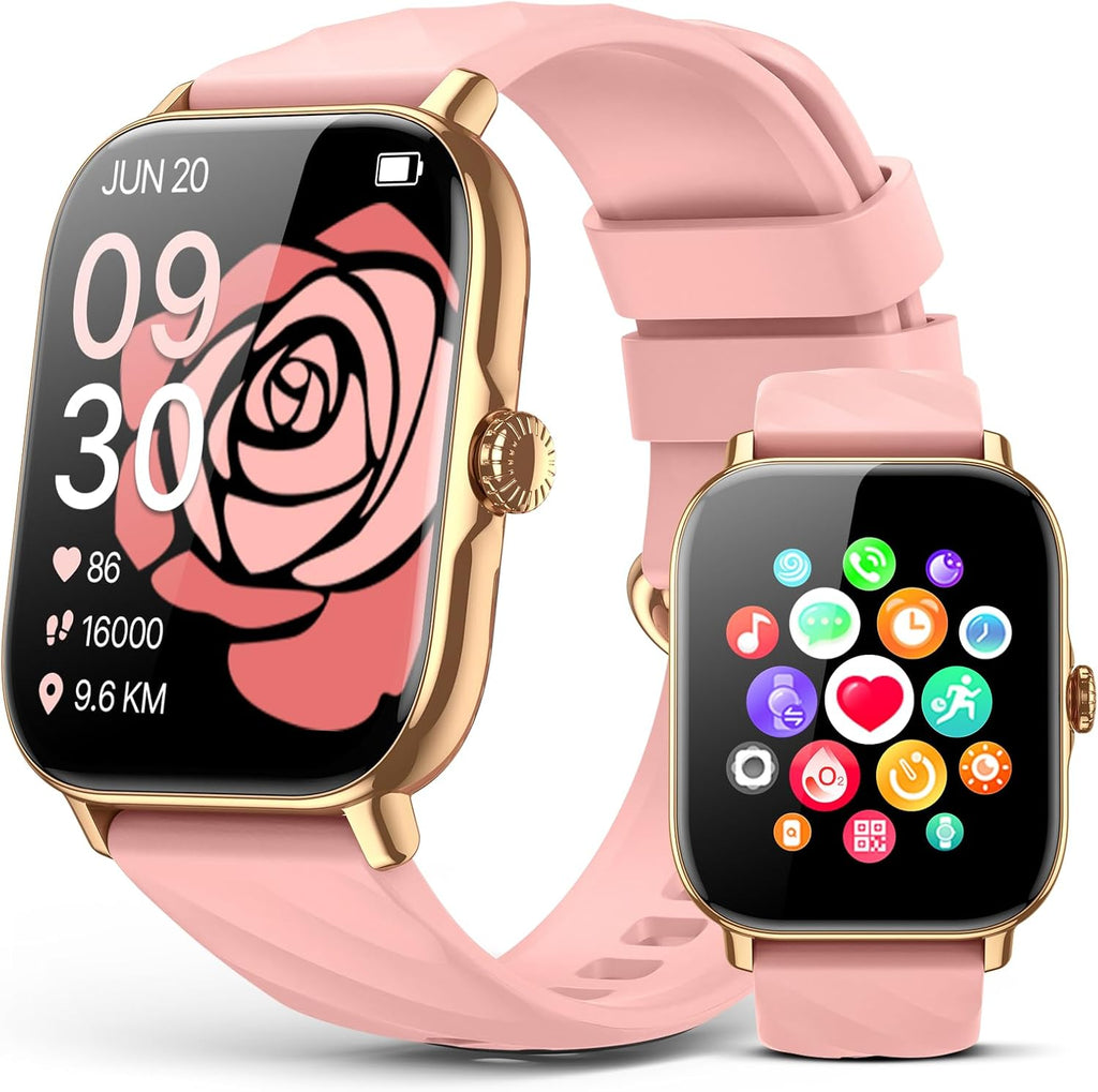 Relojes inteligentes para mujeres y hombres con contador de pasos, monitor de calorías de sueño, podómetro, impermeable IP68, reloj inteligente con más de 120 deportes para iPhone y Android (rosa)