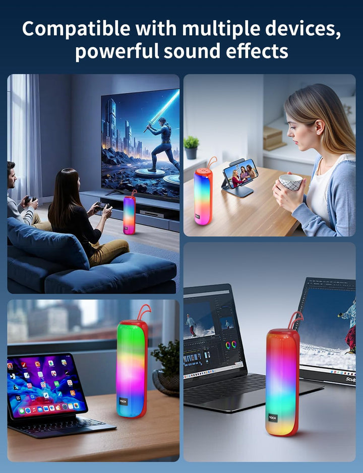 VOCH Altavoz Bluetooth 5.3 con luz RGB, altavoz inalámbrico portáti...