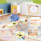 Asweets Juego de batería 7 en 1 para niños pequeños, xilófono de madera, kit de instrumentos musicales, juego para niños pequeños, juego de batería para bebés, juguetes Montessori, juguetes