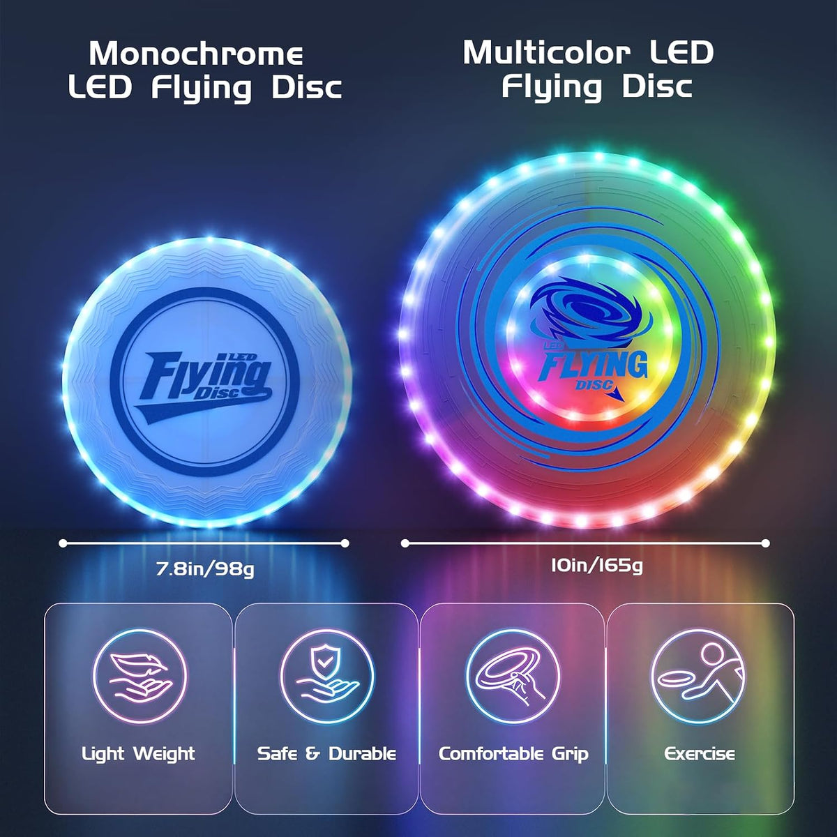 Paquete de 2 discos voladores iluminados para niños y adultos