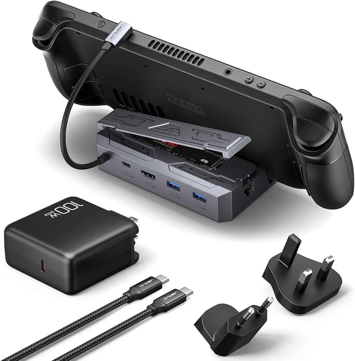 JSAUX Base de cubierta de vapor con cargador de 100 W, estación de acoplamiento para Steam/ROG Ally