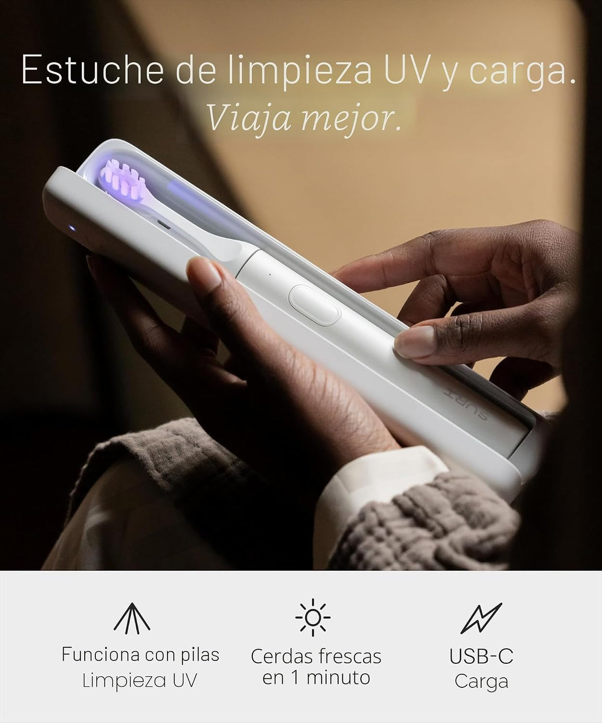 SURI 2.0 Nuevo cepillo de dientes eléctrico sónico con sensor de presión y estuche de viaje con limpieza UV | Batería de más de 1 mes | cepillo de dientes eléctrico para adultos | cepillos de dientes