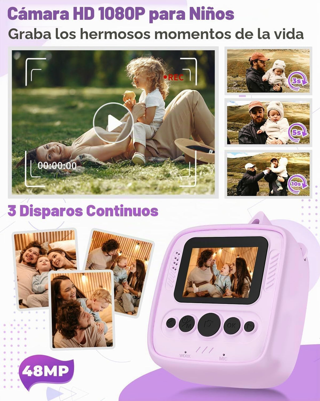 Cámara Instantánea para Niños, Cámara para Niños con Impresión Térmica