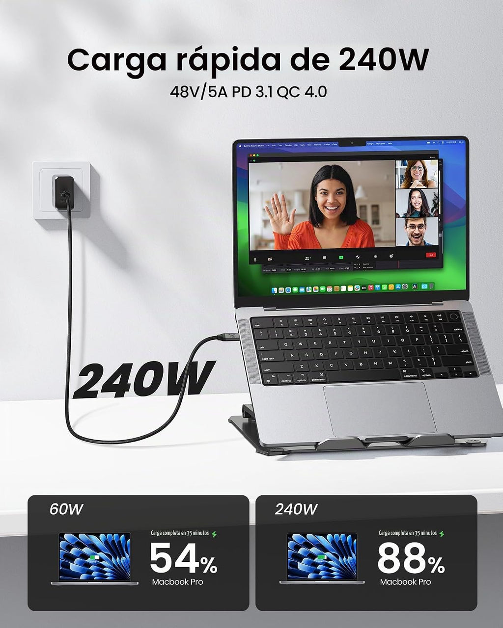 Silkland Cable de pantalla para monitor USB C de 6.6 pies [4K a 144 Hz/60 Hz 8K a 30 Hz], cable de video USB C 3.2 Gen 2x2, transferencia de datos de 20 Gbps, carga rápida PD de 240 W, compatible con