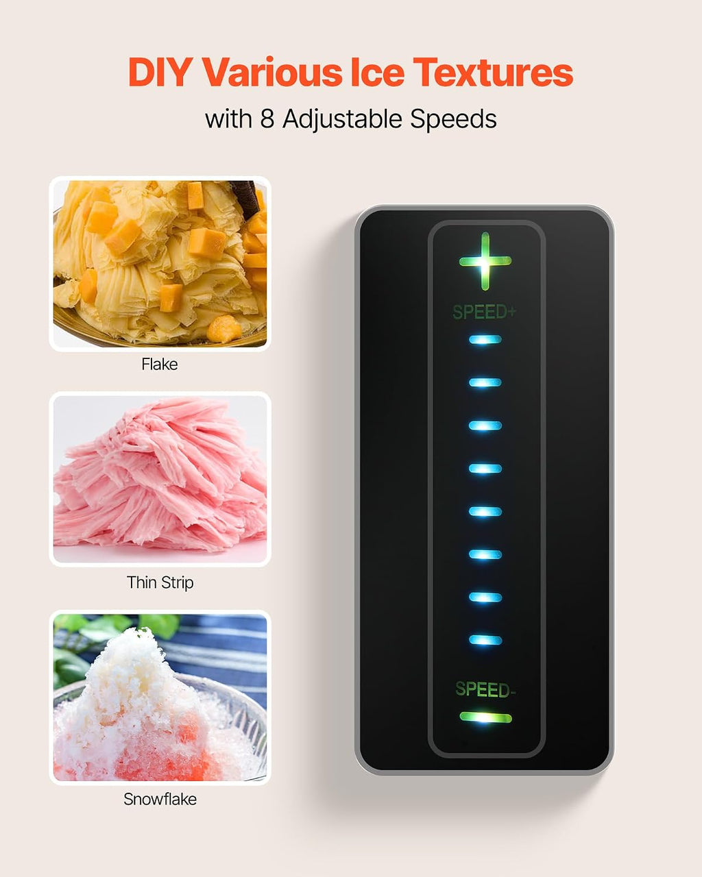 VEVOR Máquina de hielo de copo de nieve, máquina de hielo de copo de nieve de 44 libras/24 horas, máquina de afeitar de hielo con hoja de acero inoxidable, máquina eléctrica de cono de nieve con