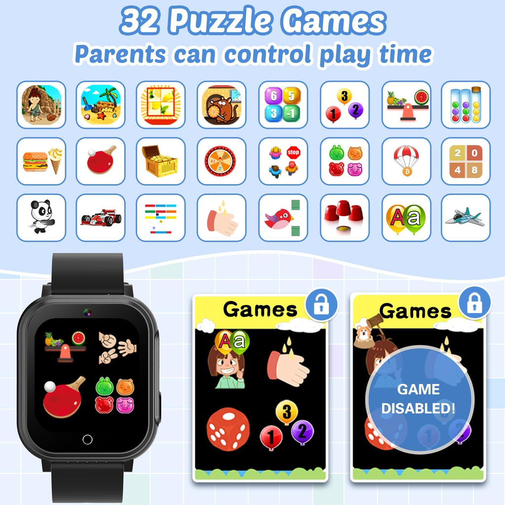 Reloj inteligente impermeable para niños con 32 juegos de doble cámara video podómetro