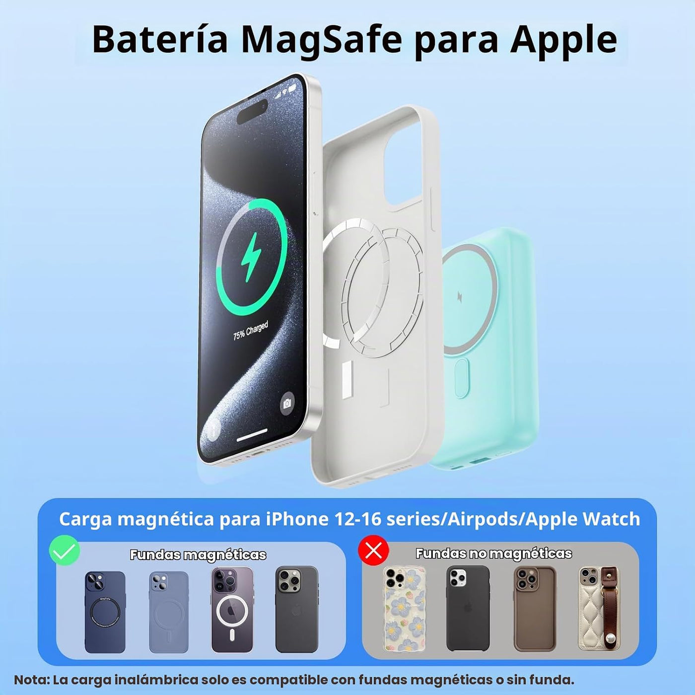 Cargador portátil magnético para iPhone y Apple Watch, 12000 mAh, 2...