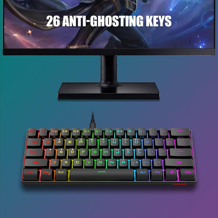 RedThunder - Combo de teclado y ratón para juegos 60%, teclado mini...